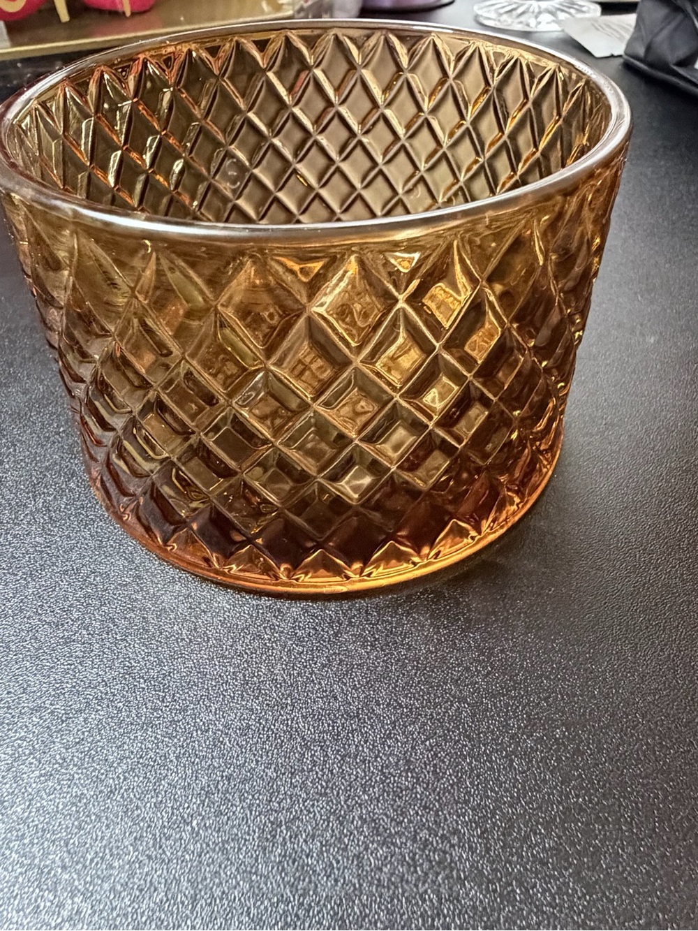 Amber Diamond-Pattern Candle glass jar.